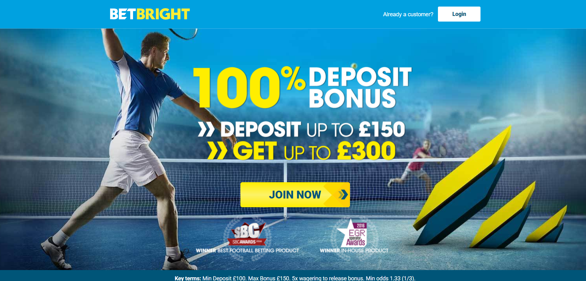 Tennis Betting Bonus - 100% High Roller Up to £150 Matched Deposit