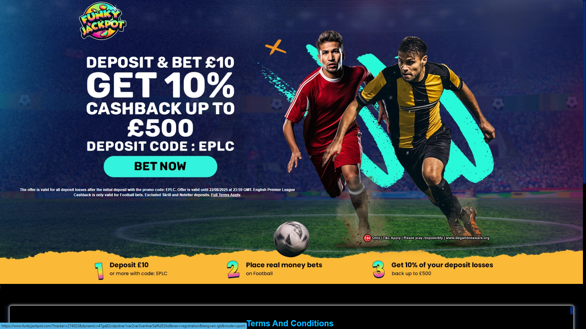 EPL betting Offer Funkyjackpot screenshot