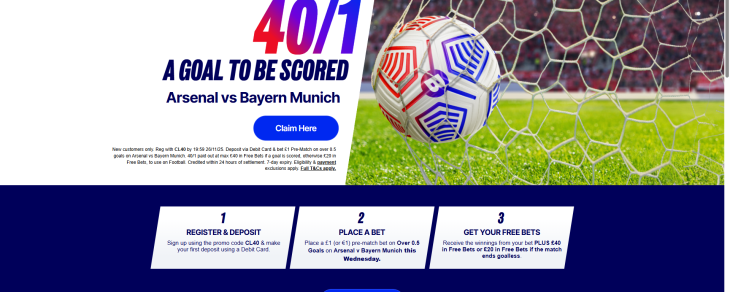 How to Turn £1 into £40 with Betfred’s Arsenal vs Bayern Munich Goal Offer 1 Arsenal vs Bayern betting